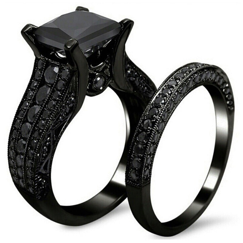 Moonegg choice Black Gold Plated Retro Men's and Women's Ring Set with Zircon New Ring