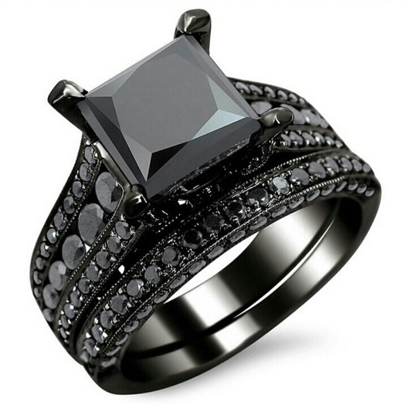 Moonegg choice Black Gold Plated Retro Men's and Women's Ring Set with Zircon New Ring