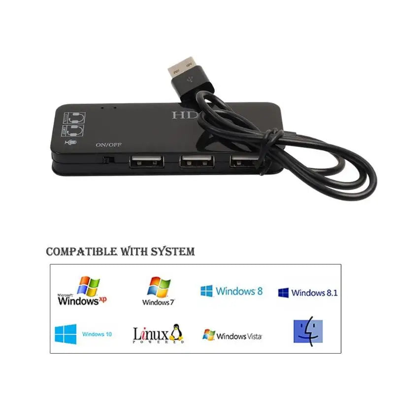 Moonegg choice 3 Port USB Hub with External 7.1 Channel Sound Card Headset Microphone Adapter USB Hub 2.0