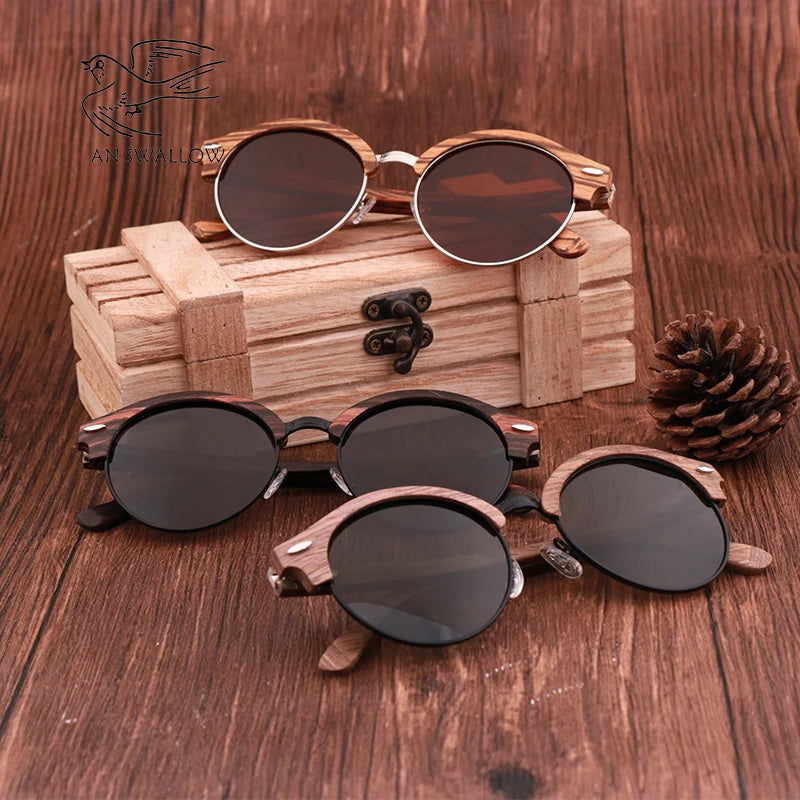 Mooonegg choice Classic Sunglasses Men's Retro Wooden Frame Glasses Polarized