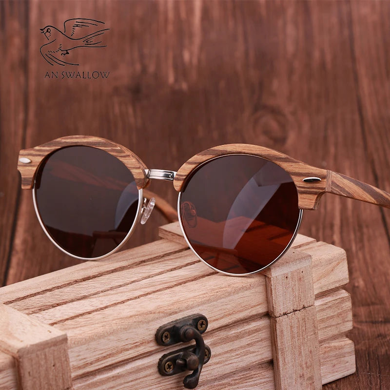 Mooonegg choice Classic Sunglasses Men's Retro Wooden Frame Glasses Polarized