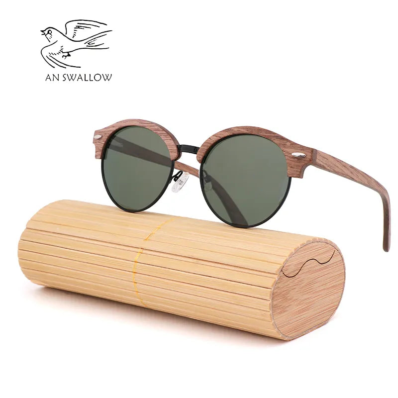 Mooonegg choice Classic Sunglasses Men's Retro Wooden Frame Glasses Polarized